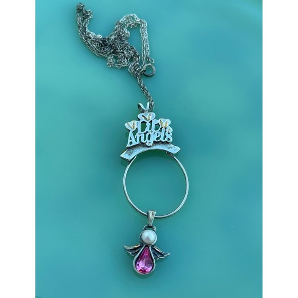 Vintage Lil Angels 925 silver Charm Holder Pendant Chain Pink charm - Picture 13 of 16